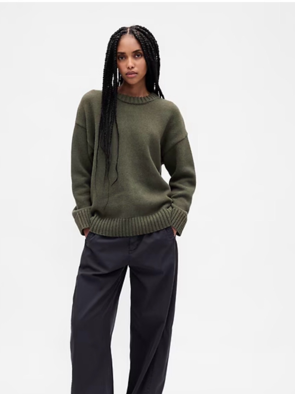 GAP 100% cotton oversized boyfriend sweater - large, olive green